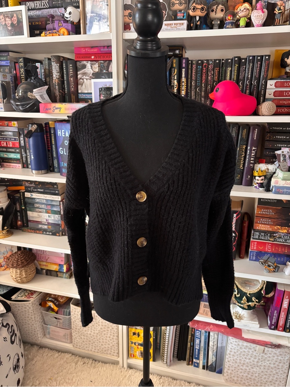 Forever 21 Black V-Neck Button-Front Sweater Cardigan